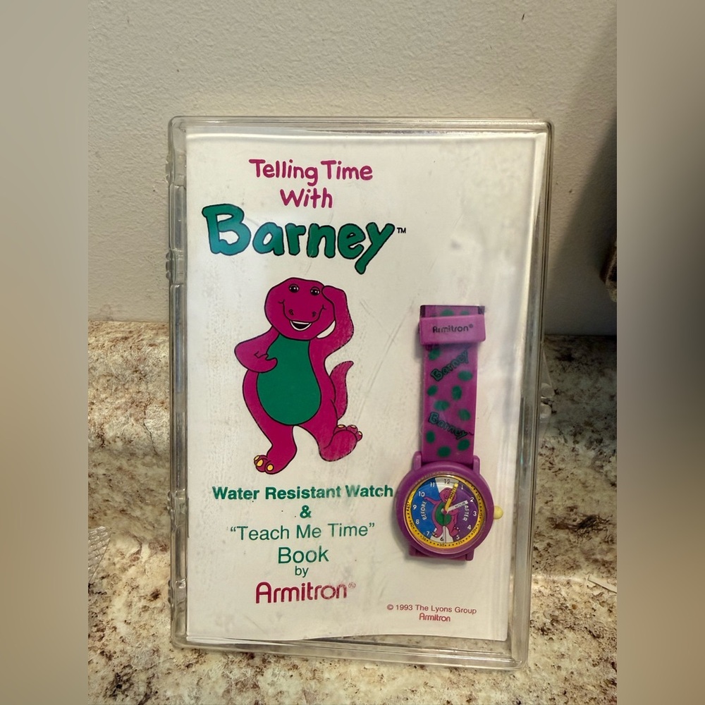 Vintage 1993 Armitron "Telling Time with Barney" Water Resistant Watch with Book